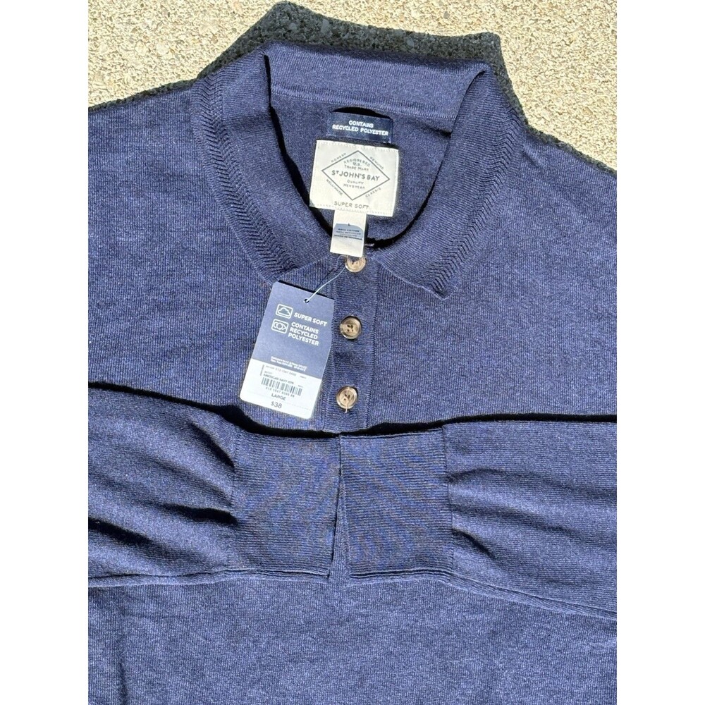 NEW St. John’s Bay Sweater Men's Sz Lg Navy Blue Academia Cozy Preppy Grandpa